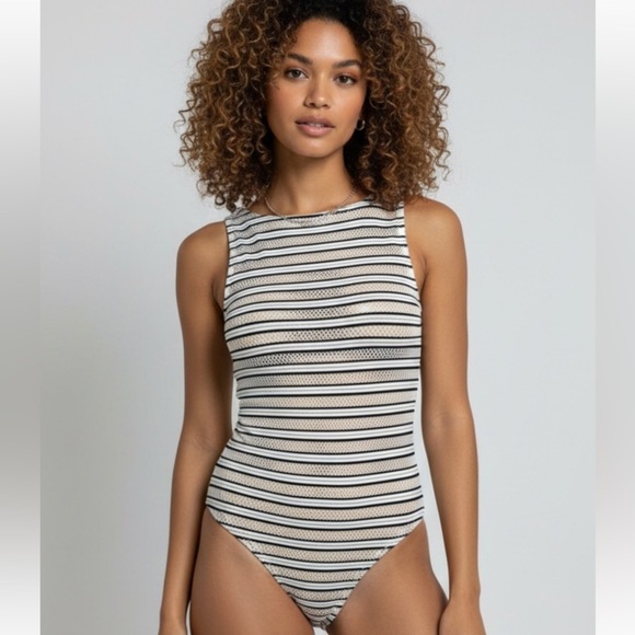 Fashion Nova Tops - Fashion Nova Mesh Black & White Bodysuit​​
